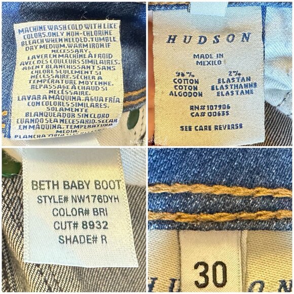 Hudson Beth Baby Boot Dual Button Fly Back Flap Patch Pocket Jeans Size 30 - Picture 6 of 6